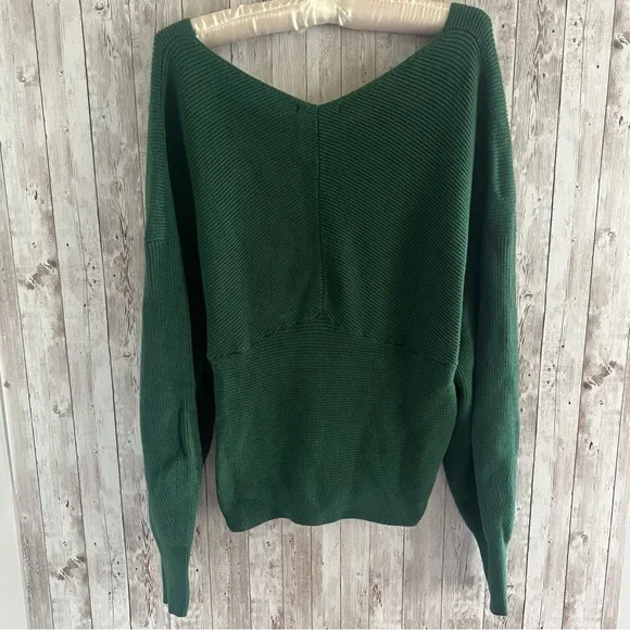 BTFBM Off The Shoulder Sweater  V Neck Long Sleeve Ribbed Knit Wrap Cropped L - Picture 2 of 8